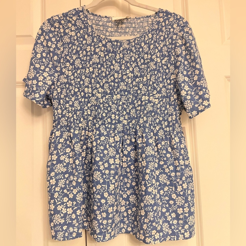 Urban Romantics Blue and White Floral Top